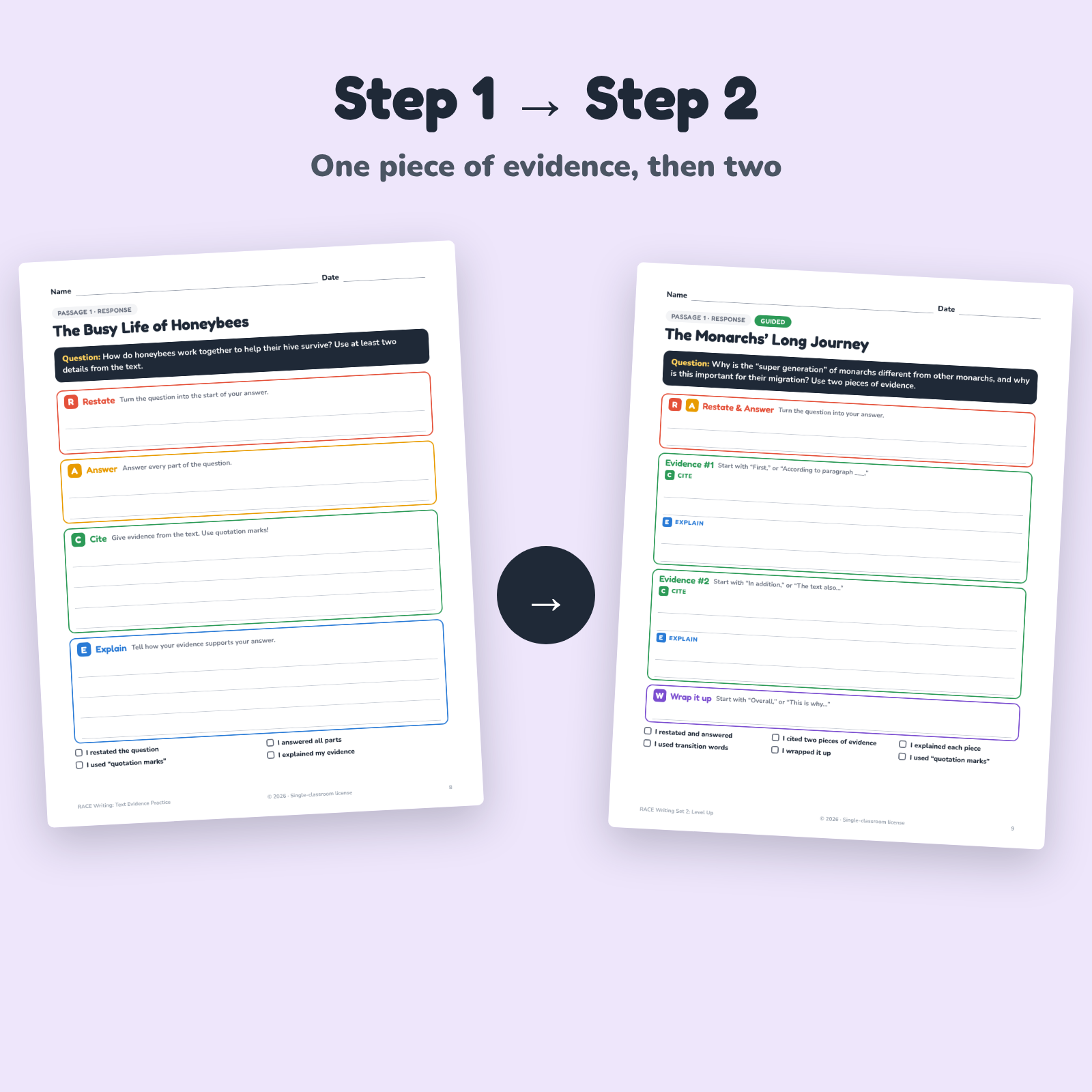 Set 1 response page next to a Set 2 response page
